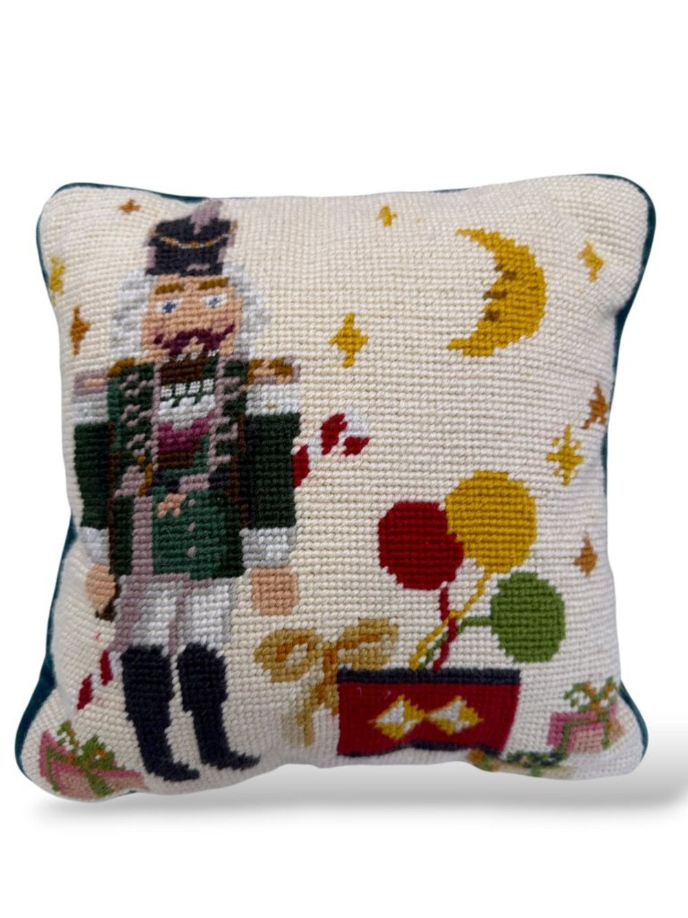 Christmas Needlepoint Accent Pillow The Nutcracker Zip Cover w/ Insert 9" Square